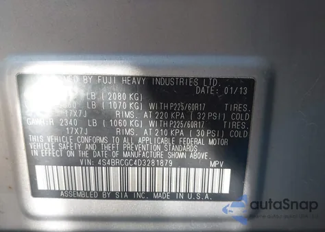 2013 Subaru Outback 2.5I Premium from USA, damaged, VIN 4S4BRCGC4D3281879